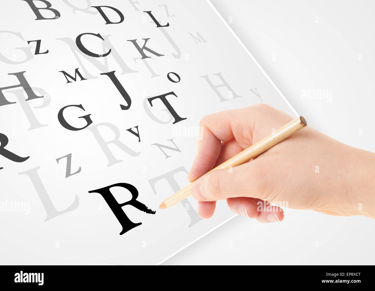 La scrittura a mano varie lettere su carta comune bianca Foto Stock