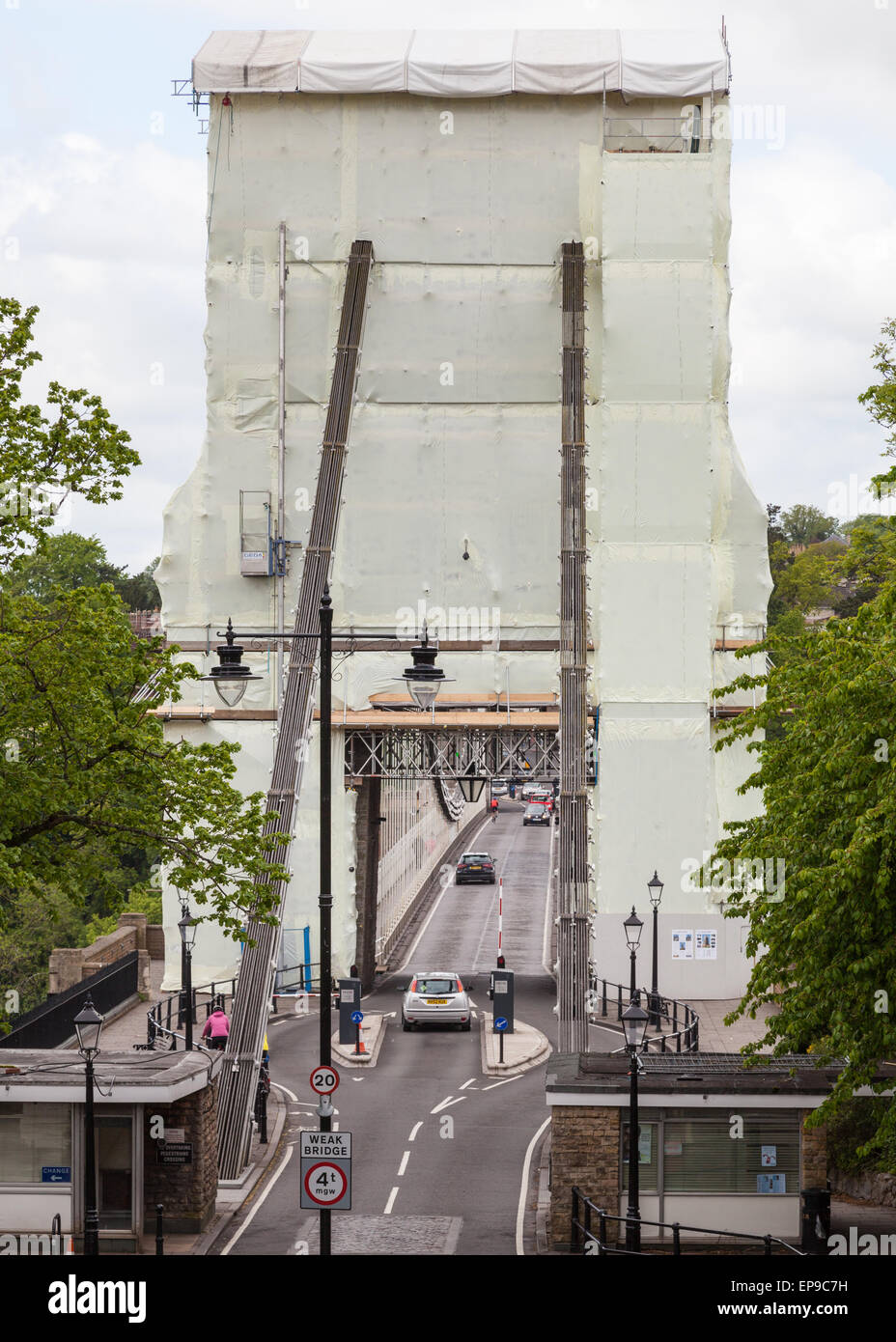 Il Clifton Torre del Ponte sospeso di Clifton avente manutenzione e lavori di riparazione effettuati nel 2015. Foto Stock
