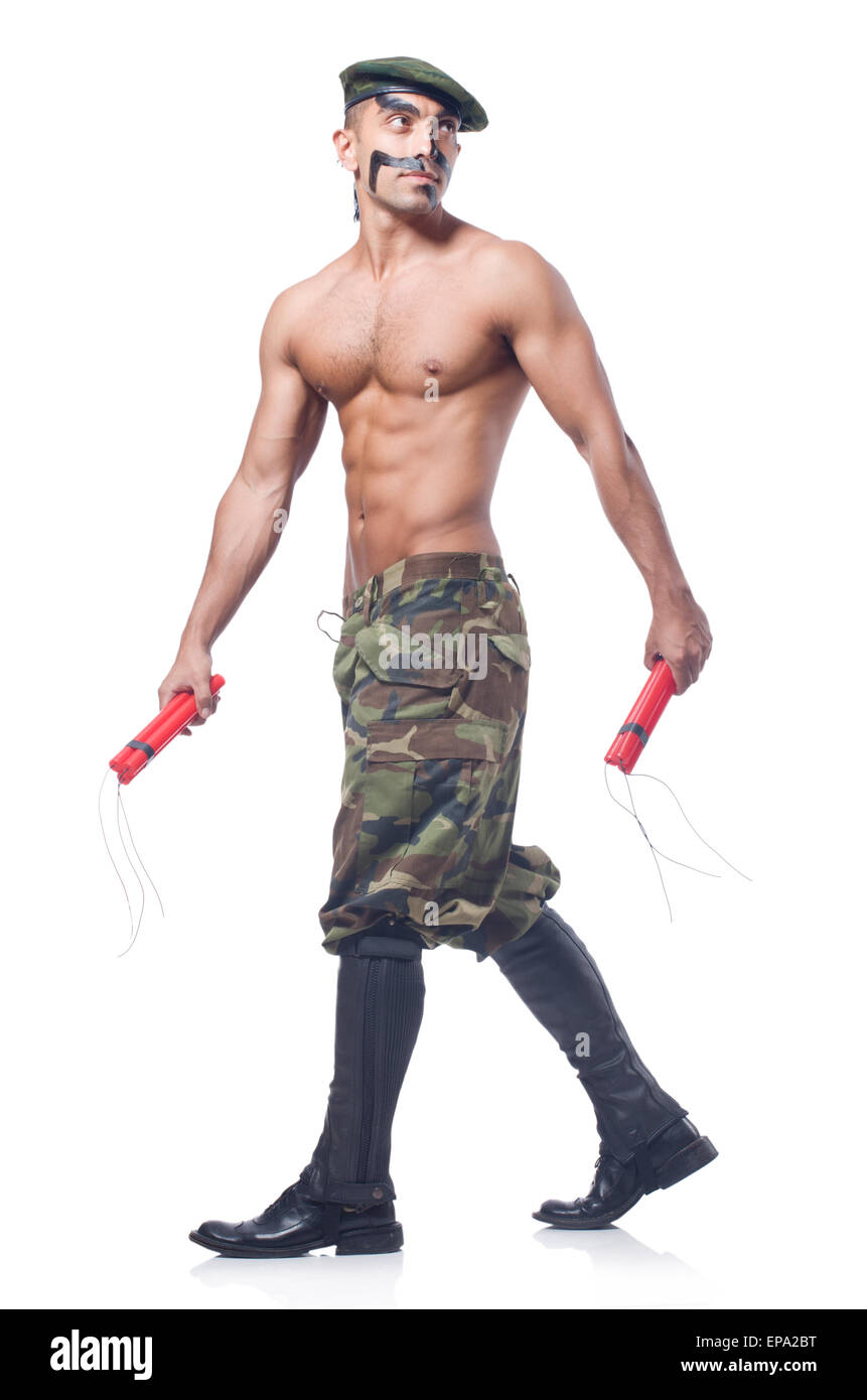 Soldato isolato su sfondo bianco Foto Stock