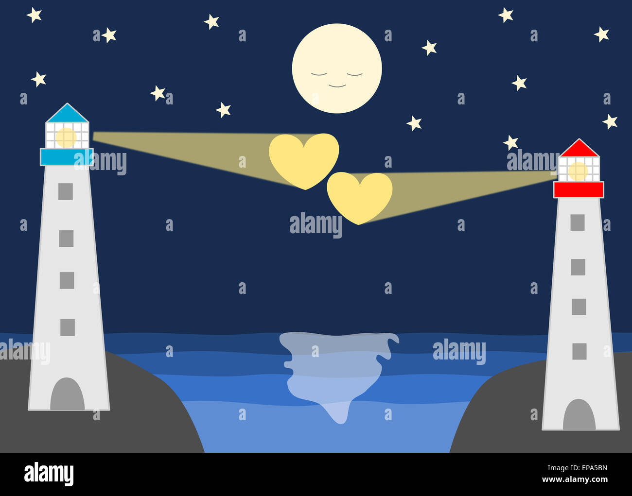 Faro in una romantica scena circa distanza amore illustrazione Foto Stock