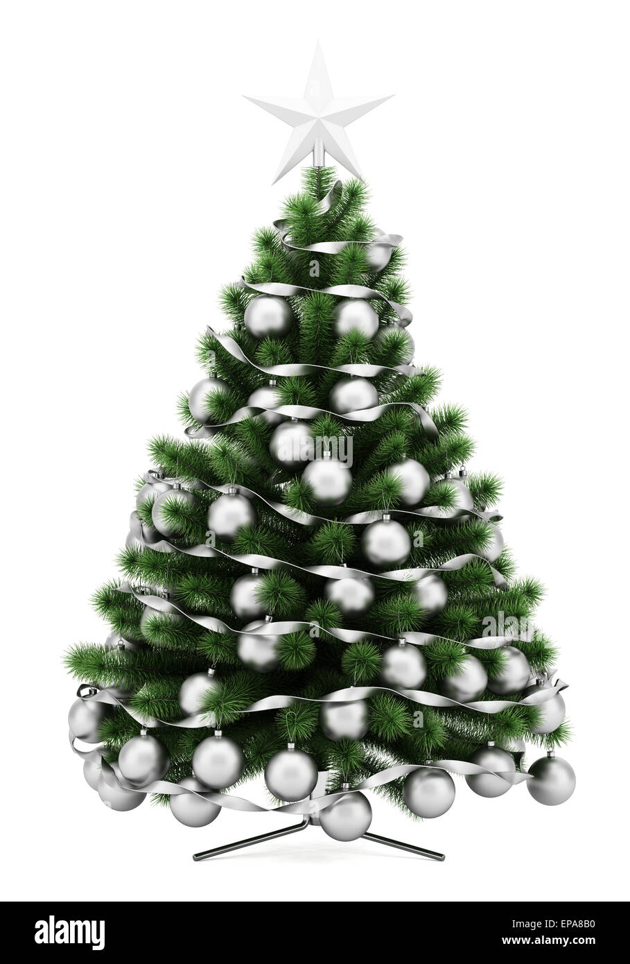 Albero di Natale decorato isolato su bianco Foto Stock