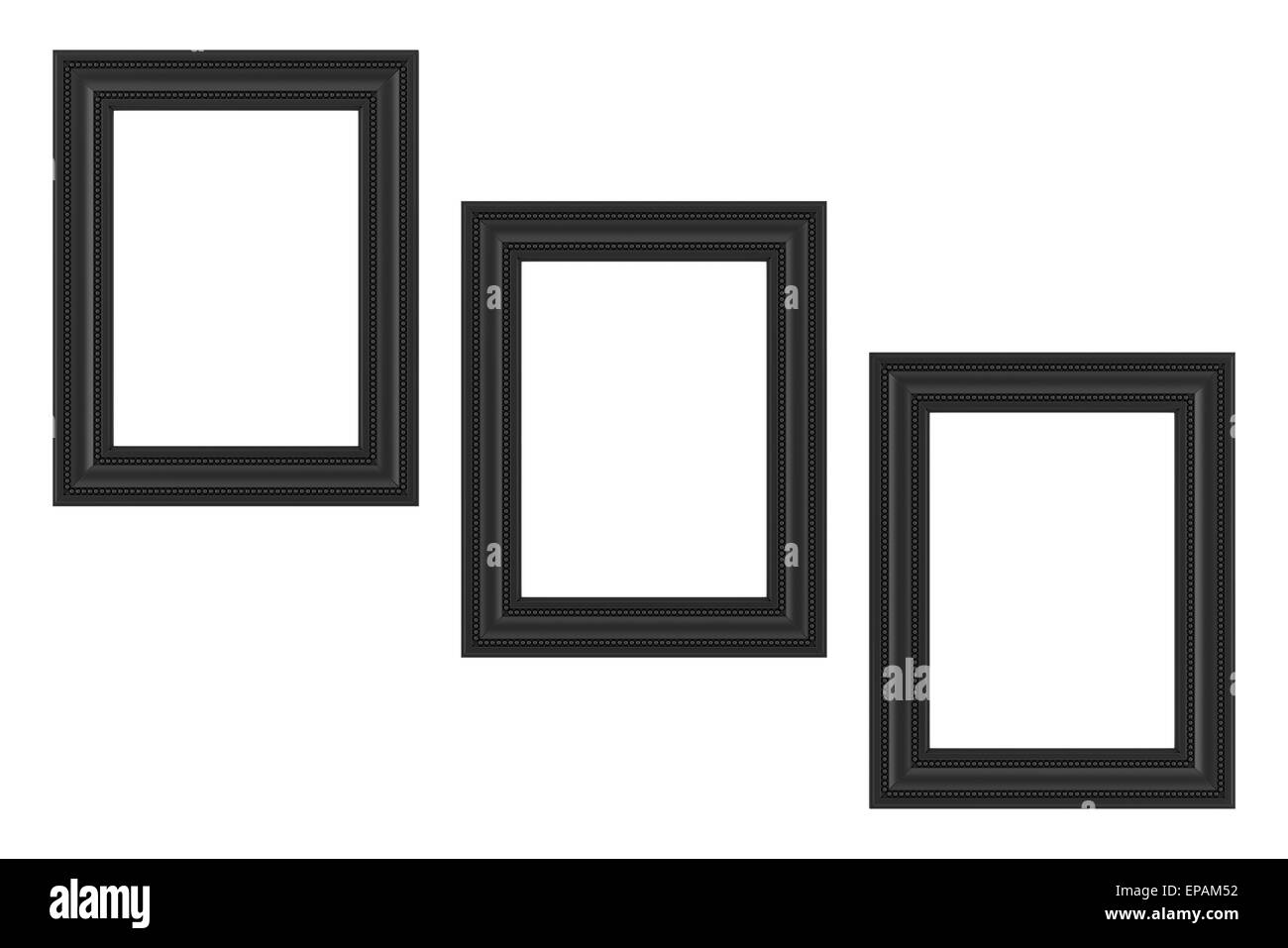 Tre fotogrammi neri isolati su sfondo bianco Foto Stock