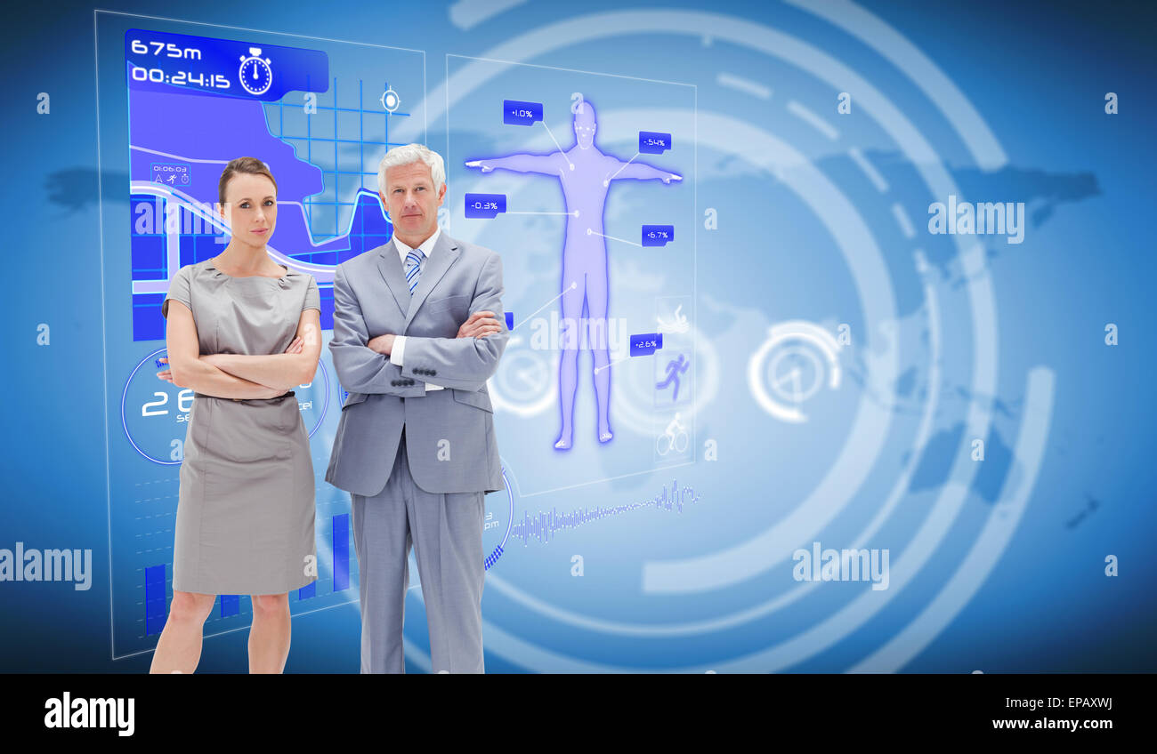 Immagine composita di imprenditore in posa con un collega di lavoro Foto Stock