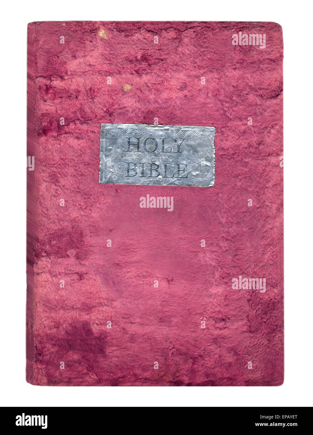 La Santa Bibbia in un velluto morbido coperchio isolato su sfondo bianco Foto Stock