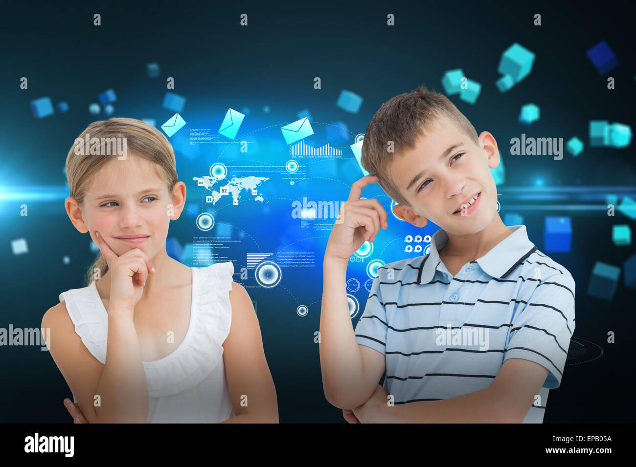 Immagine composita di pensieroso fratello e sorella in posa insieme Foto Stock