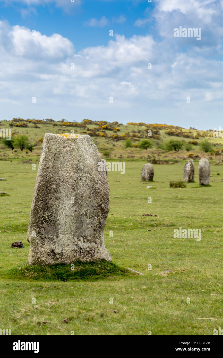 Il hurlers stone circle Bodmin Moor Cornwall Inghilterra sito religioso Foto Stock