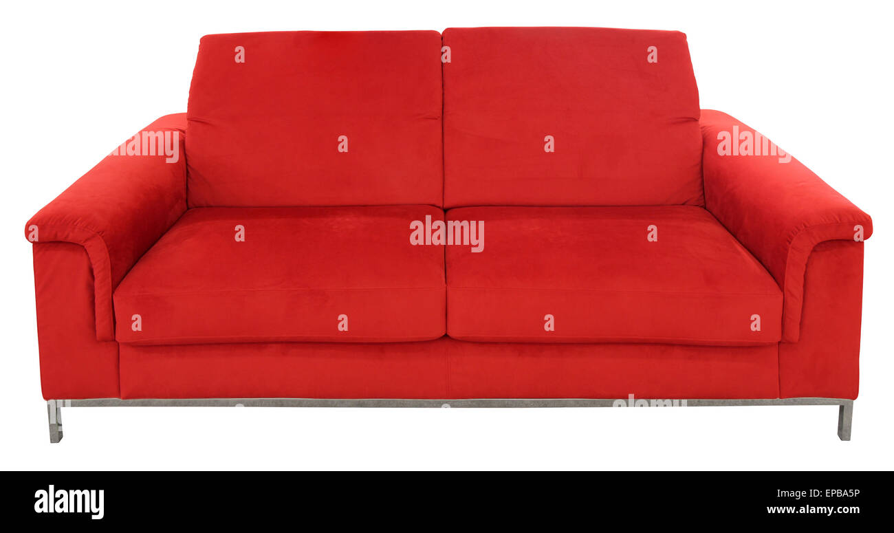Red divano a due posti, isolato su sfondo bianco con tracciato di ritaglio Foto Stock