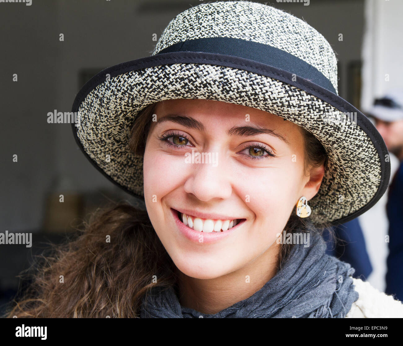 Donna al Homero Ortega Panama Hat Factory, Cuenca, Azuay, Ecuador Foto Stock