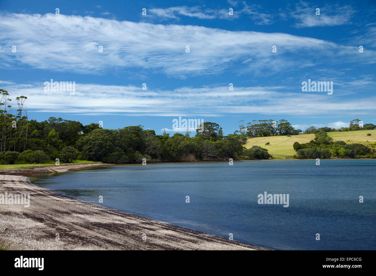 Okoromai Bay, Shakespear Parco Regionale, Whangaparaoa penisola a nord di Auckland, Isola del nord, Nuova Zelanda Foto Stock