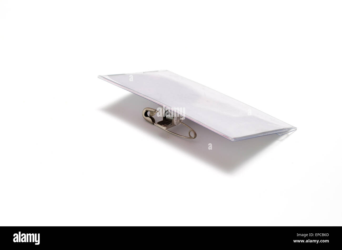 Il nome di plastica tag su sfondo bianco Foto Stock