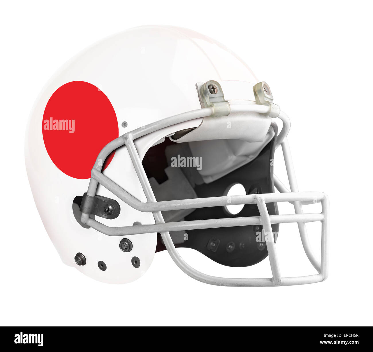 Contrassegnato Giappone football americano casco isolato su uno sfondo bianco con dettagliata del percorso di clipping. Foto Stock