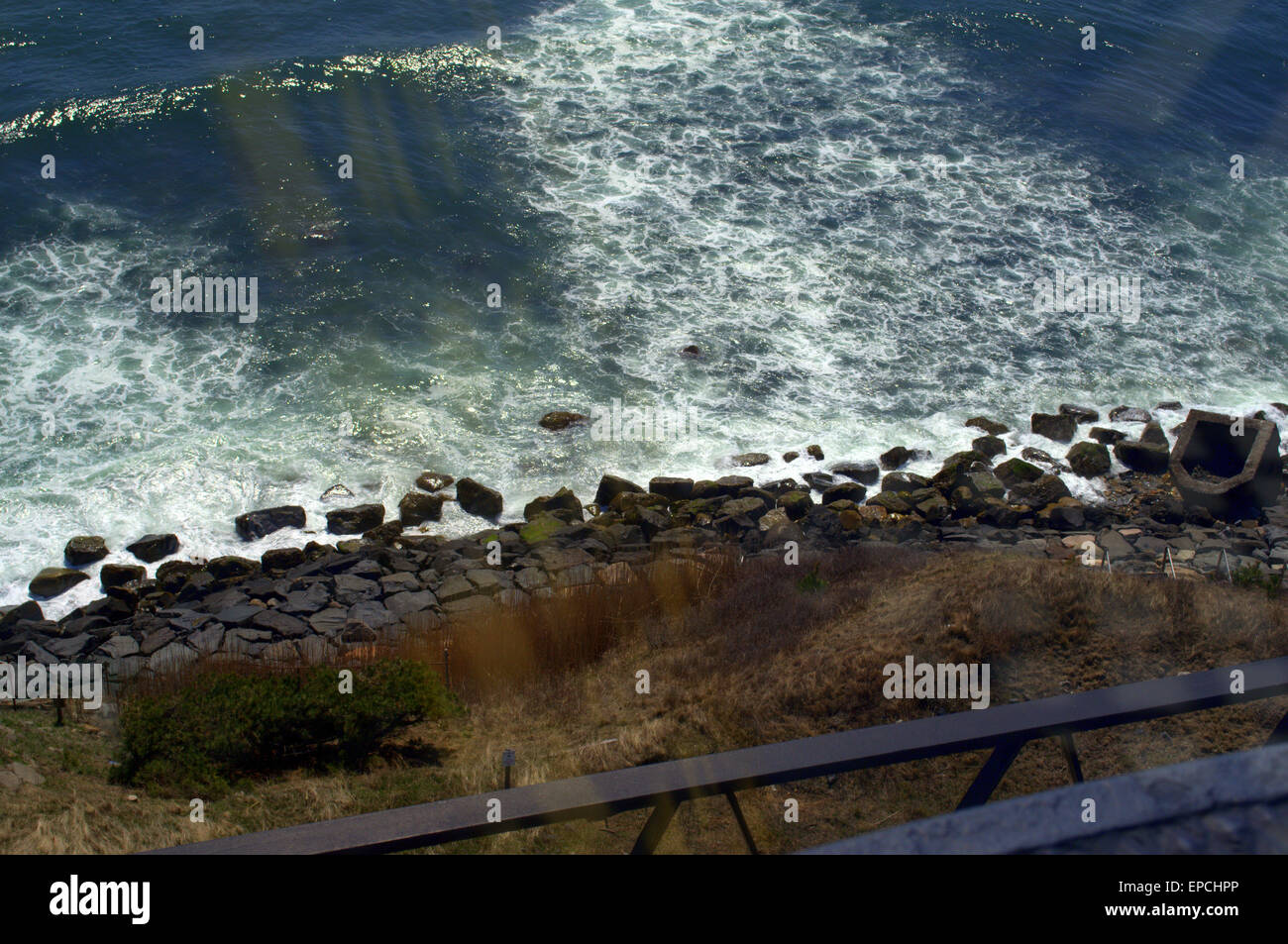 "Non guardare in basso' vista dalla camera della lanterna, Montauk Lighthouse Long Island NY 'Hamptons' Osservatorio Deck Foto Stock