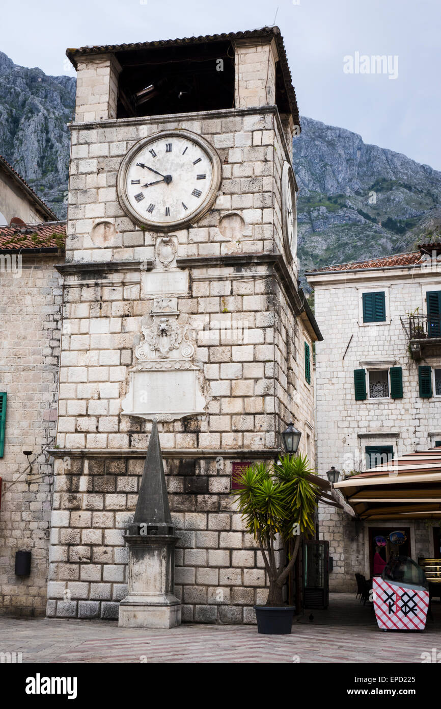 Torre dell Orologio Kotor Foto Stock