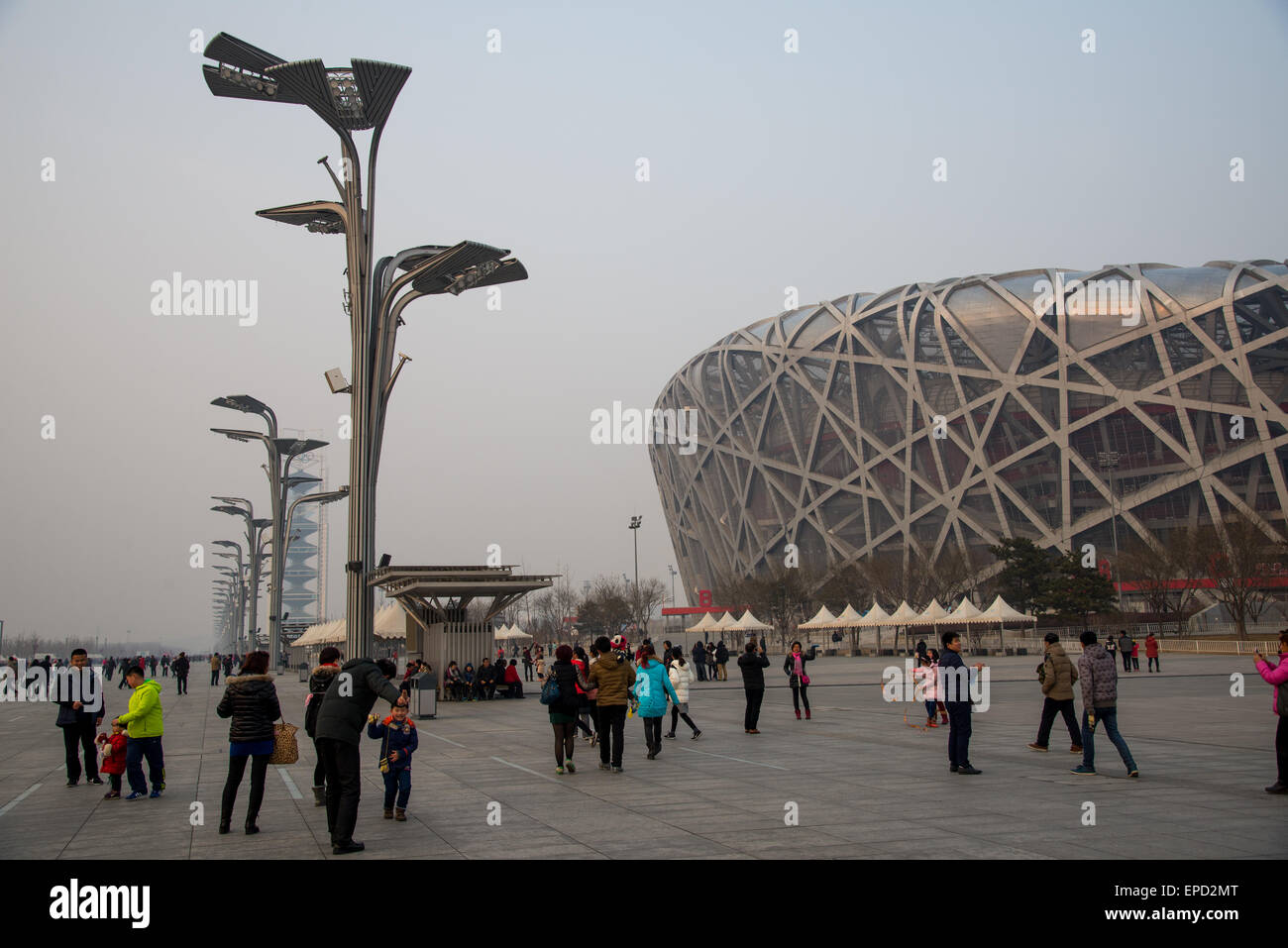 Vista a birdsnest stadio olimpico di Pechino CINA Foto Stock