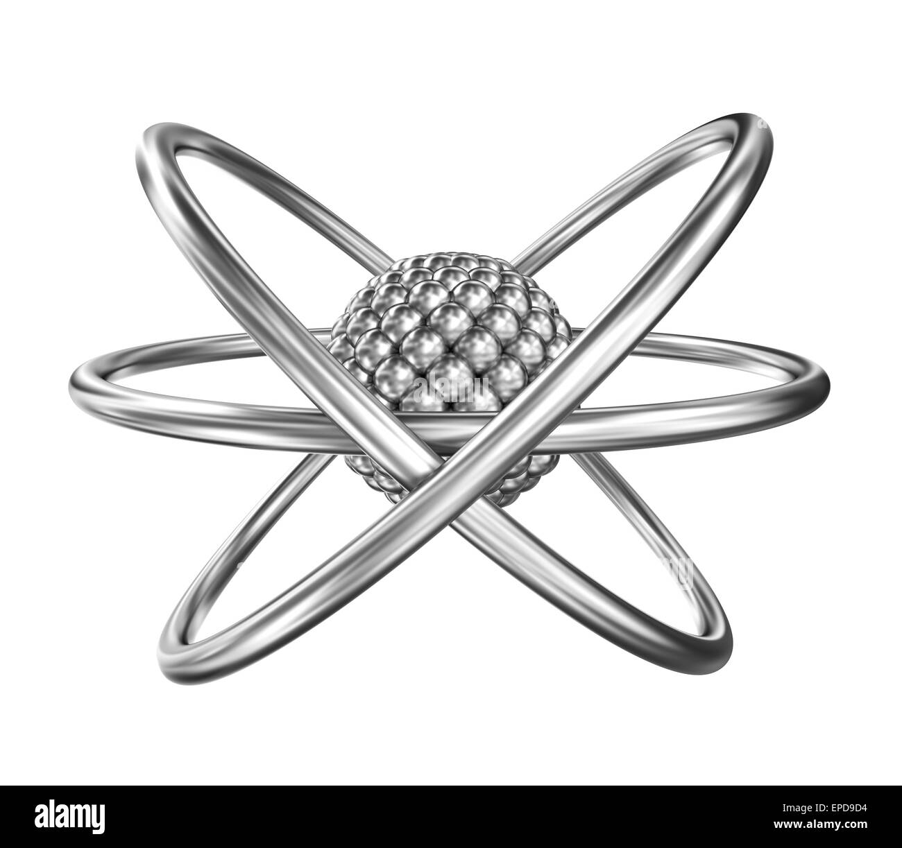 Atom - modello realistico da acciaio su sfondo bianco Foto Stock