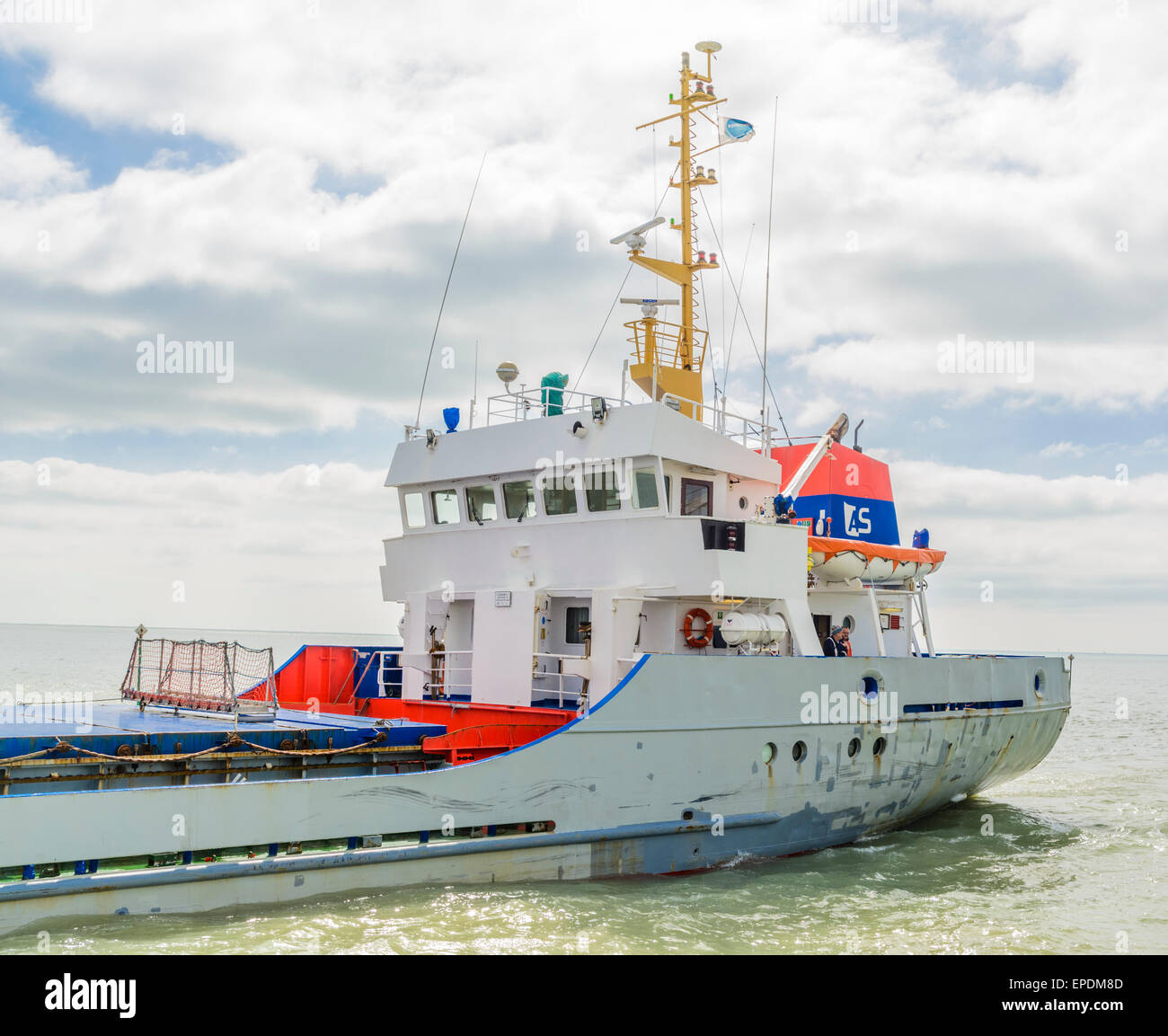 Sul ponte della nave da carico Ben Varrey in mare nel Canale della Manica. Foto Stock