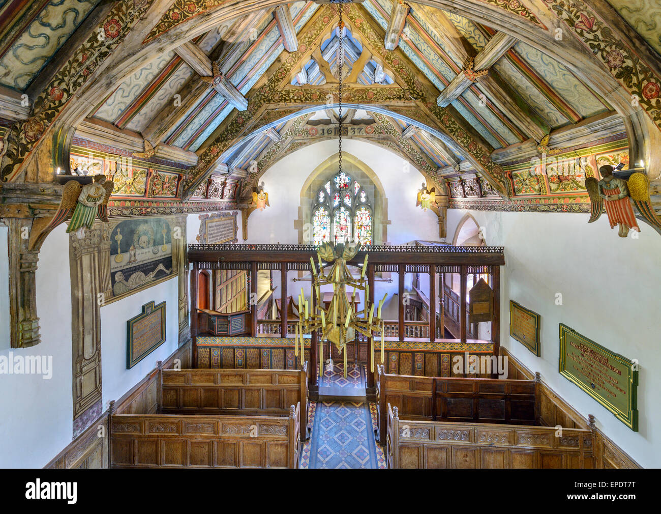 Gli interni ornati di Rug Cappella, vicino a Corwen, Denbighshire, Wales, Regno Unito Foto Stock