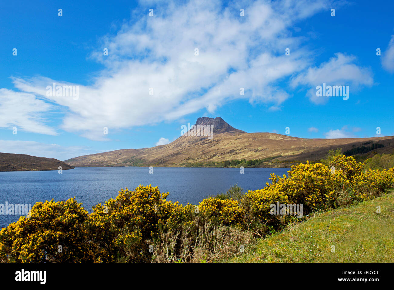 Stac Pollaidh, una montagna vicino a Ullapool, e Loch Lurgainn, Ross-shire, Highlands scozzesi, Scotland Regno Unito Foto Stock