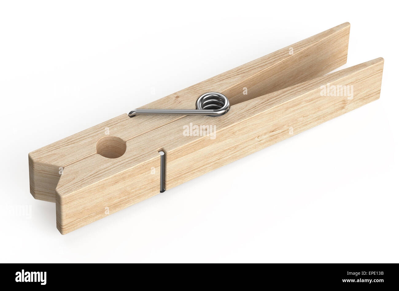 Uno clothespin in legno isolato su sfondo bianco Foto Stock