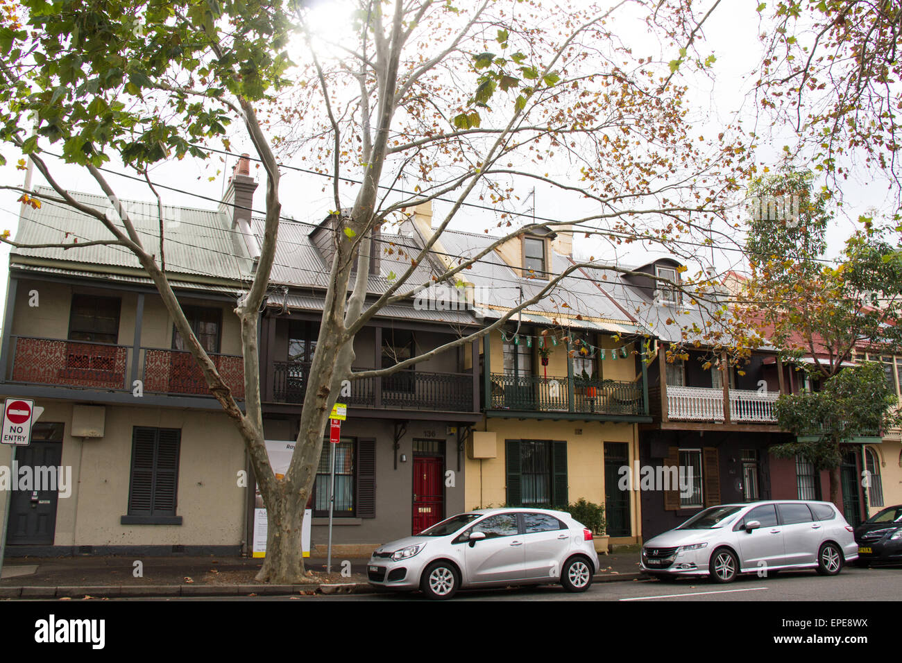 Case a schiera su Foveaux Street Surry Hills a Sydney, in Australia. Foto Stock