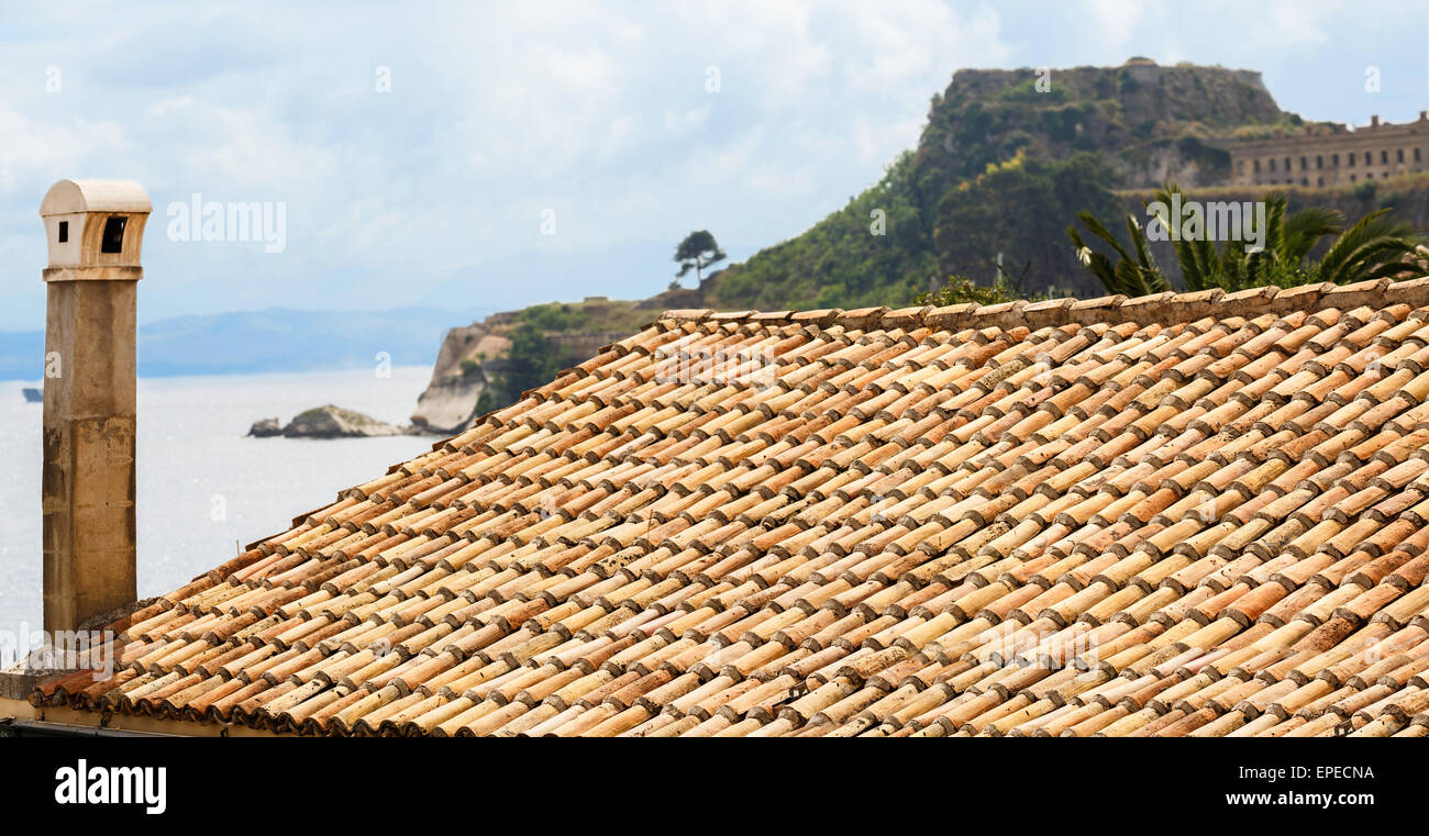 Paesaggio greco sull'isola di Corfu (Corfu, isole Ionican. Foto Stock