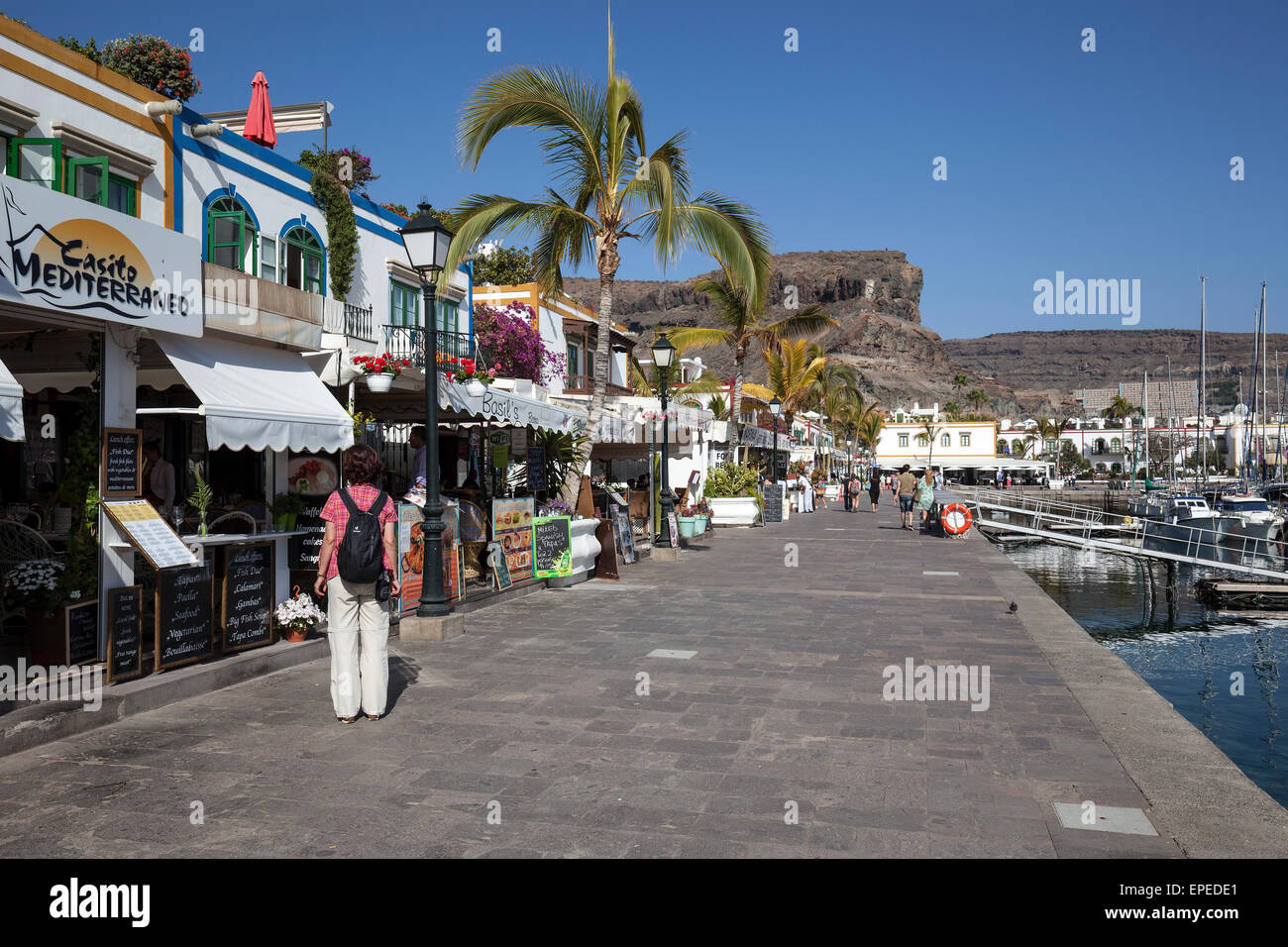 Esplanade, Puerto de Mogan, Gran Canaria Isole Canarie Spagna Foto Stock
