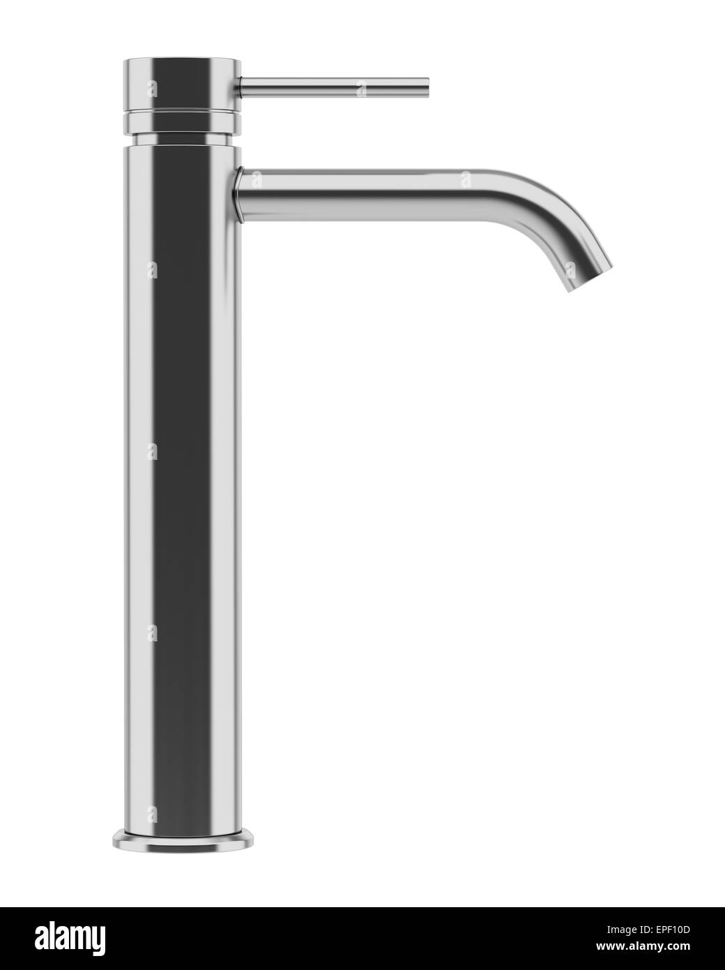 Moderno rubinetto cromato isolati su sfondo bianco Foto Stock