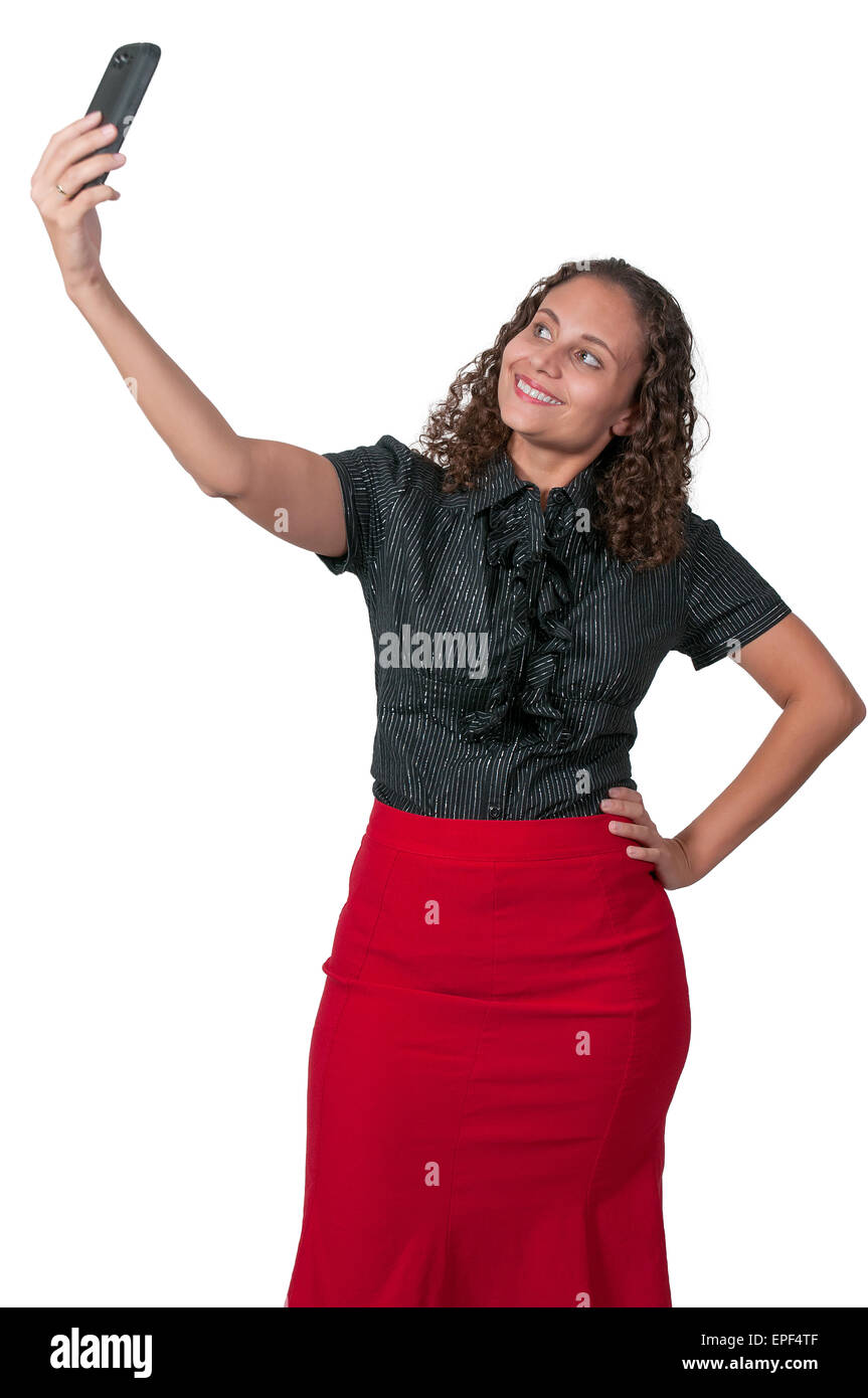 Donna prendendo un selfie Foto Stock