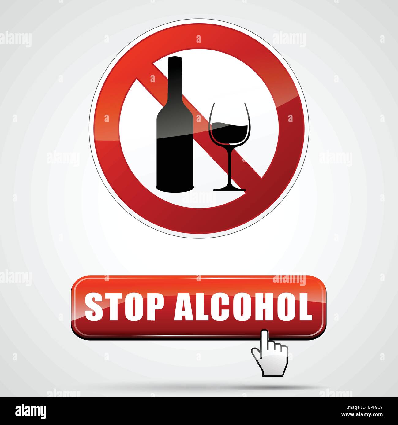 Illustrazione di arresto segno di alcool con il pulsante WEB Illustrazione Vettoriale