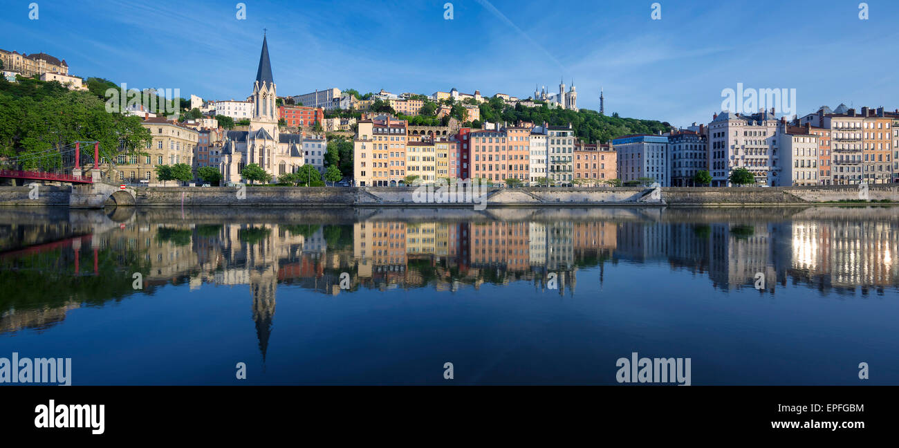 Vista panoramica del fiume Saone a Lione, Francia Foto Stock