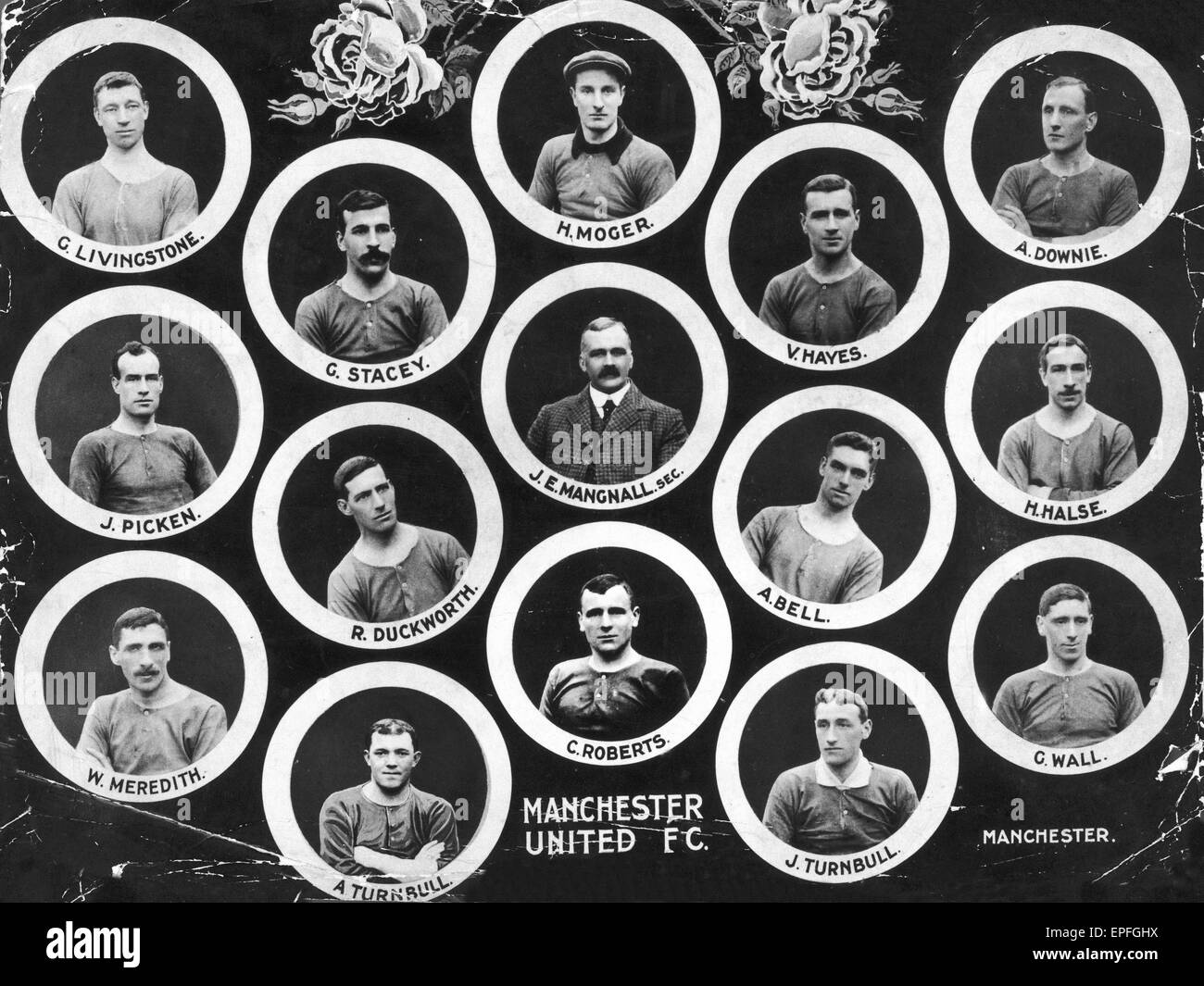 Foto ritratto della vittoriosa 1909 finale di FA Cup Manchester United team. Foto Stock