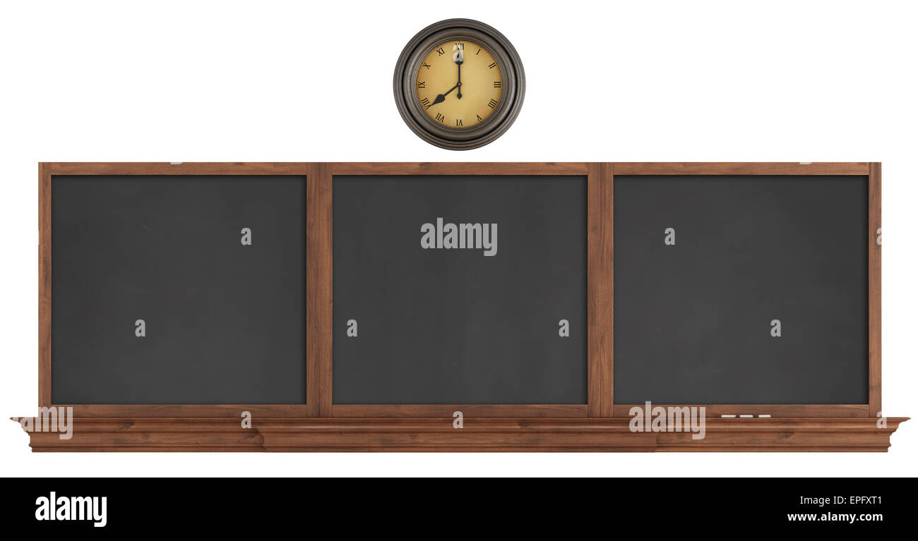 Lavagna retrò con orologio isolato su bianco - 3D Rendering Foto Stock