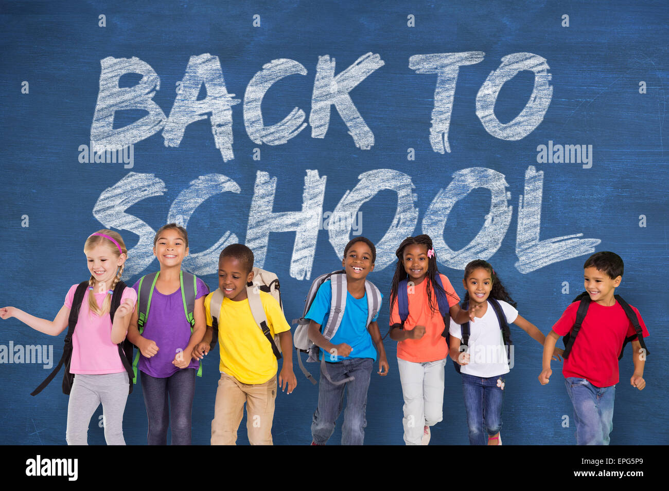 Immagine composita di alunni elementari in esecuzione Foto Stock