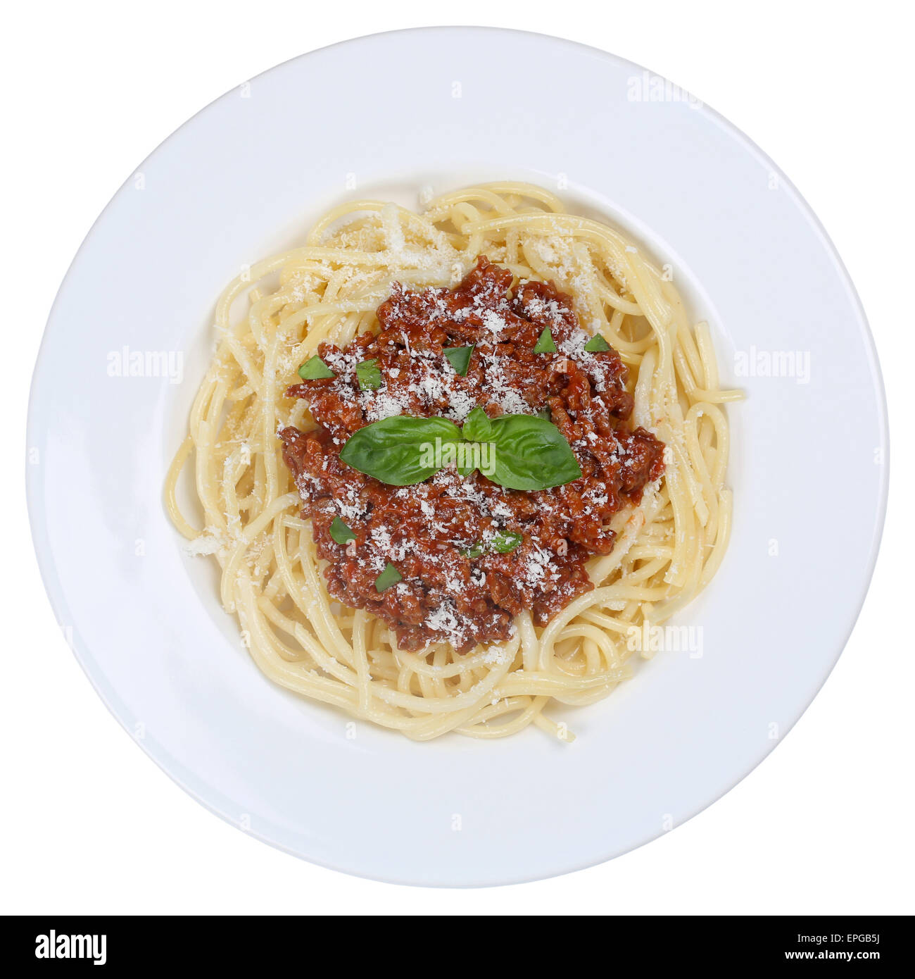 Spaghetti alla Bolognese Pasta Nudeln Gericht freigestellt Foto Stock