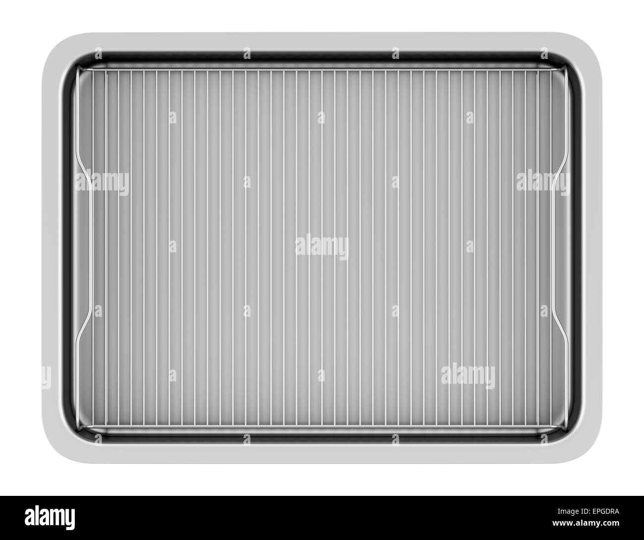 Vista superiore metallico di una teglia isolato su bianco Foto Stock