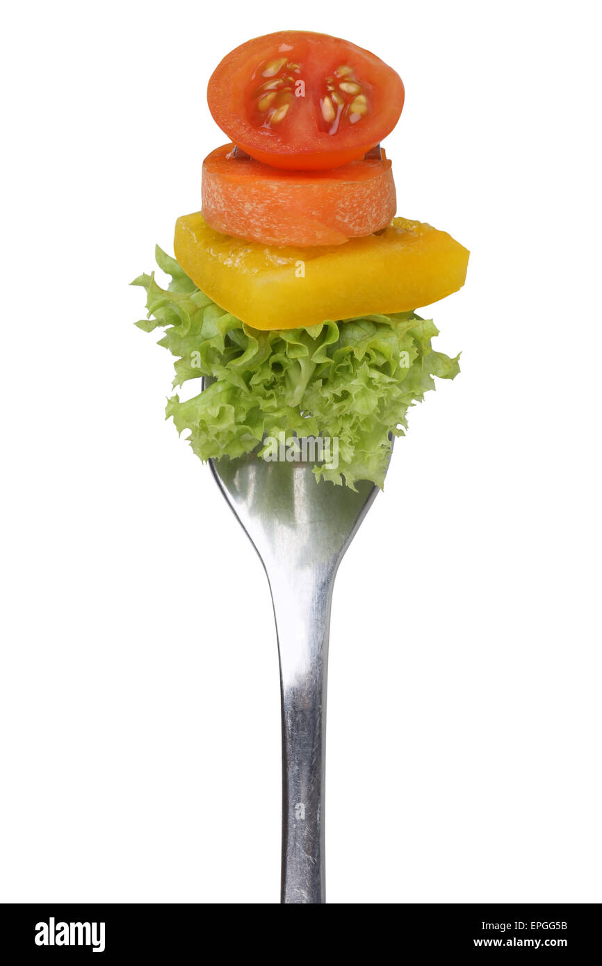 Vegetarisch oder vegane Ernährung Salat essen mit Gabel Freisteller Foto Stock