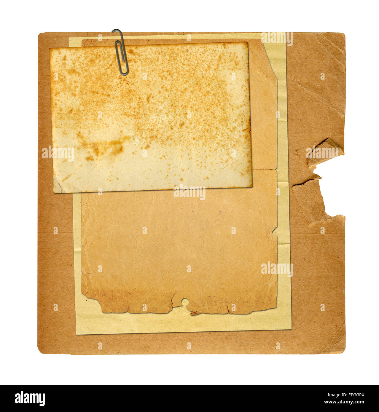 Set di vecchi documenti di archivio e cartolina vintage isolati su sfondo bianco Foto Stock