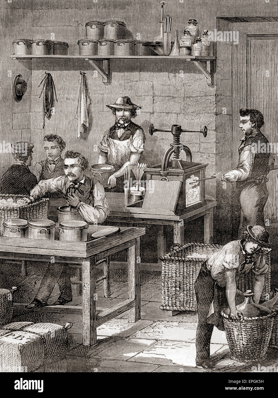 La produzione di cotone a pistola nel XIX secolo. Foto Stock