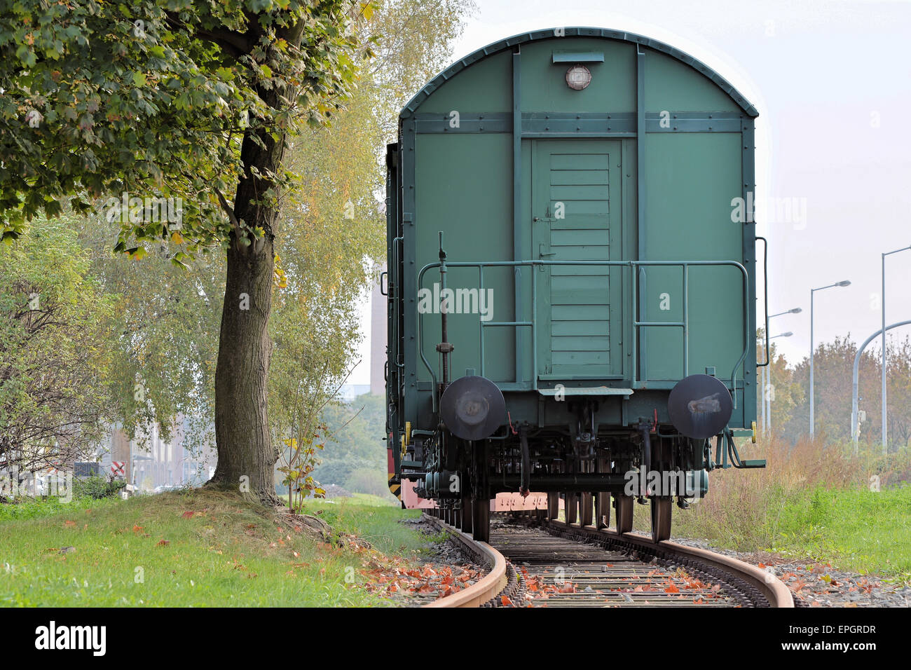 Storico verde carro ferroviario Foto Stock