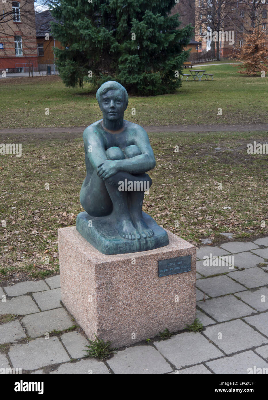 Oslo University Hospital, Ulleval, scultura in giardini da scultore norvegese Arne Durban Foto Stock