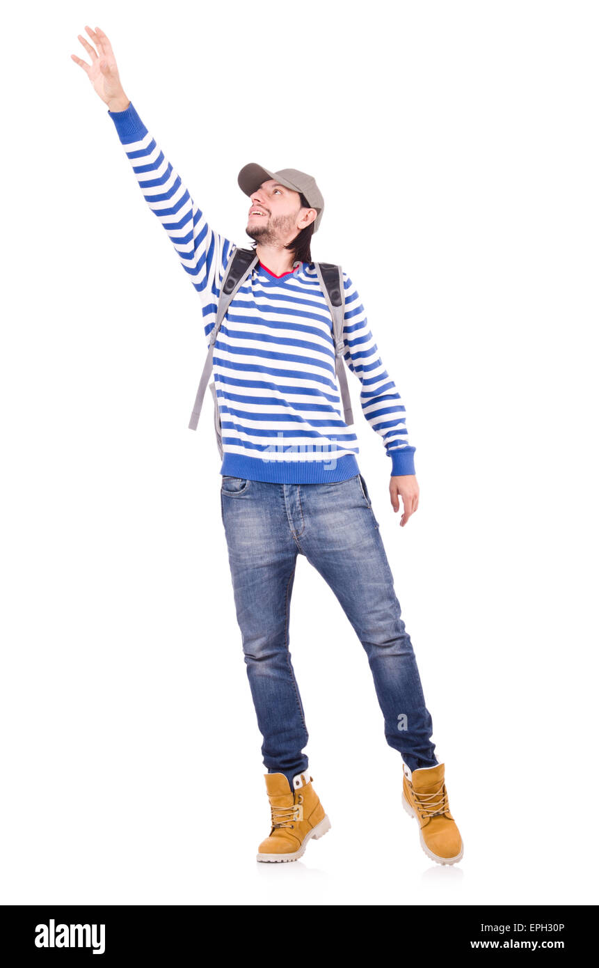 Giovane studente isolato su sfondo bianco Foto Stock