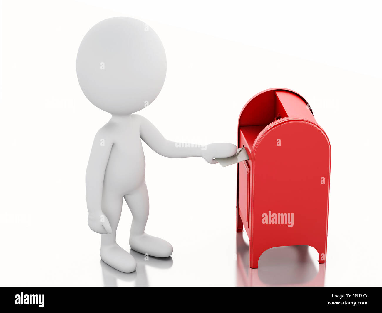 3d'illustrazione. La gente bianca con la casella di posta elettronica e la busta. Isolato sfondo bianco Foto Stock