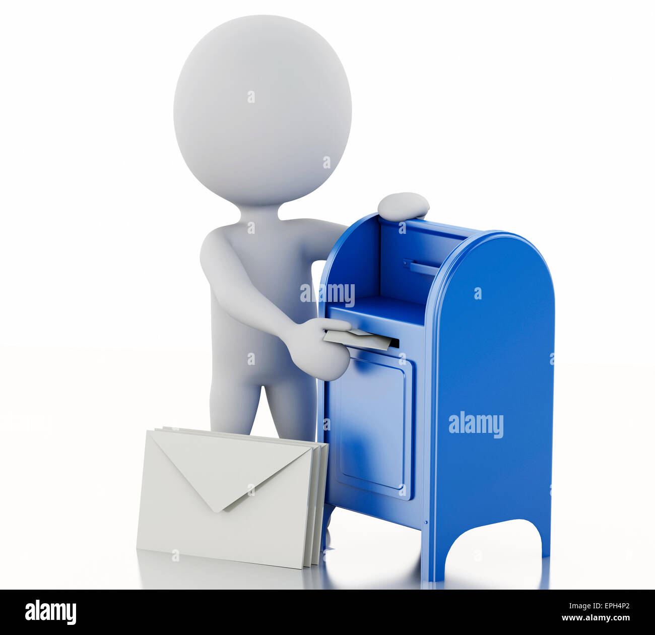 3d'illustrazione. La gente bianca con la casella di posta elettronica e il mucchio di lettere. Isolato sfondo bianco Foto Stock