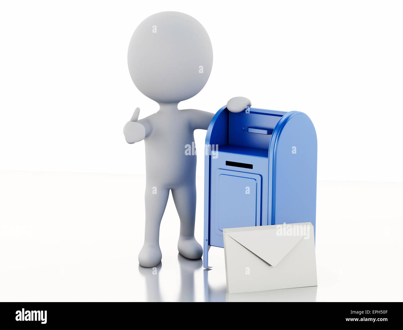 3d'illustrazione. La gente bianca con la casella di posta elettronica e il mucchio di lettere. Isolato sfondo bianco Foto Stock