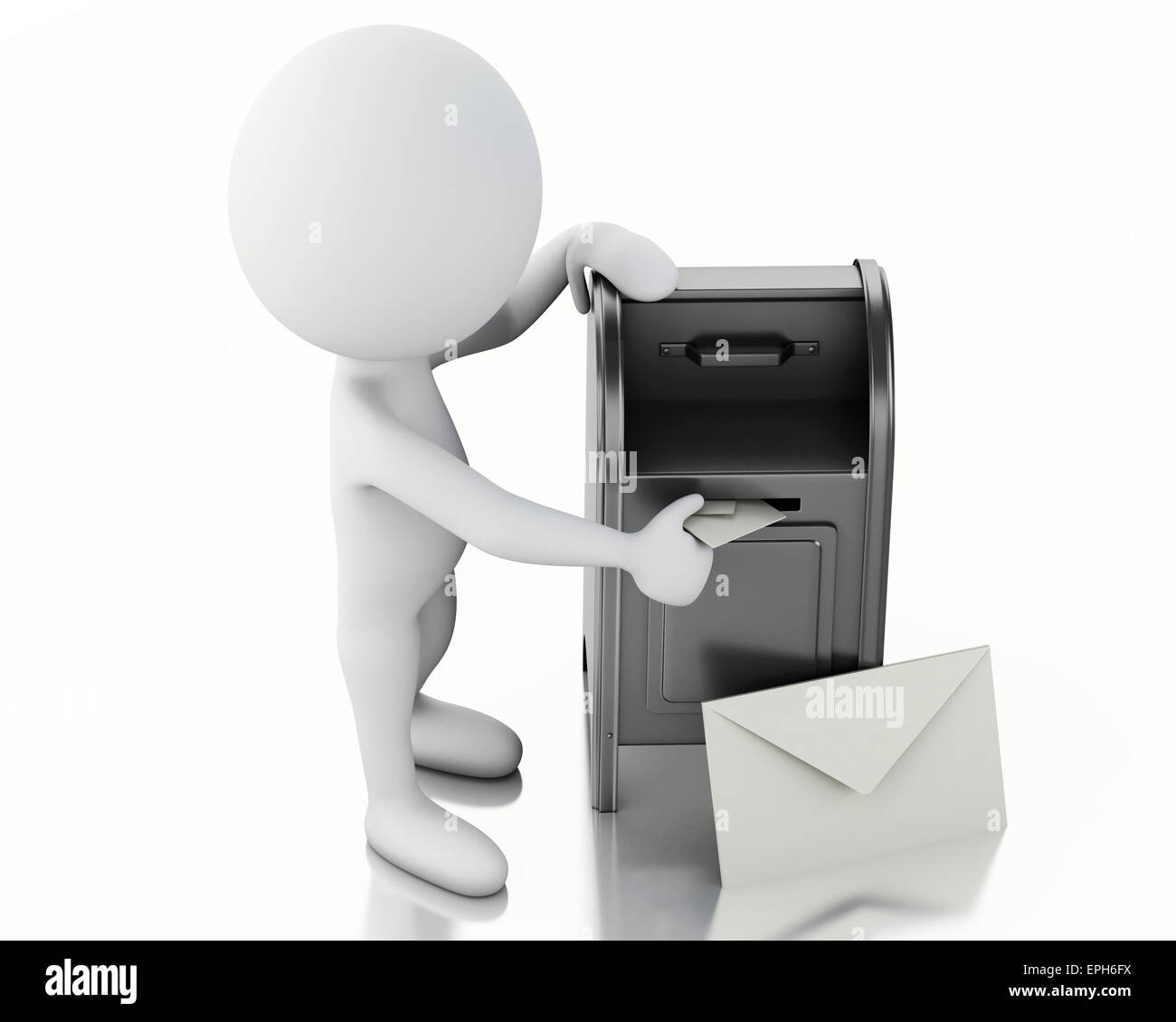 3d'illustrazione. La gente bianca con la casella di posta elettronica e il mucchio di lettere. Isolato sfondo bianco Foto Stock