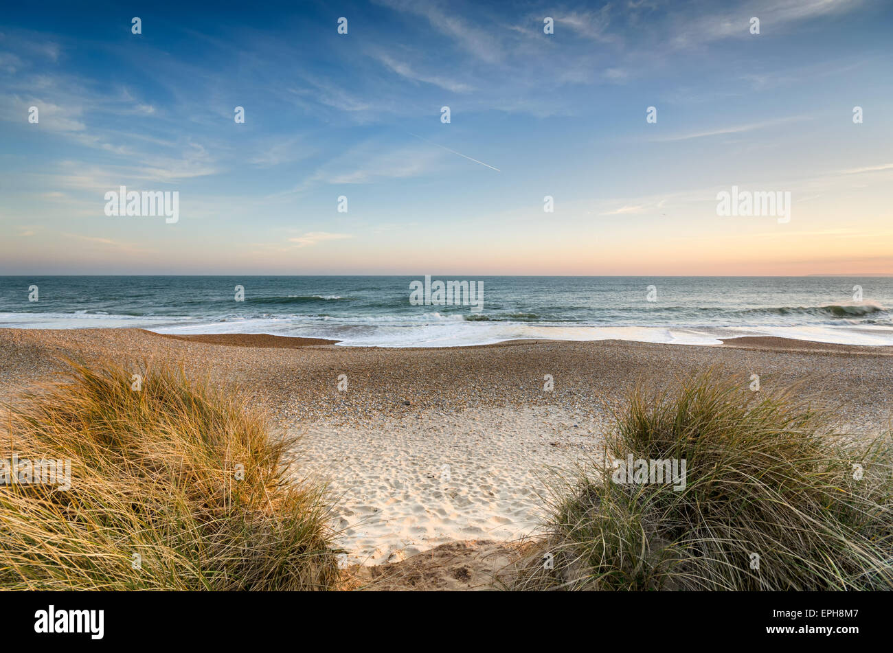 La spiaggia di testa Hengistbury vicino a Christchurch in Dorset Foto Stock