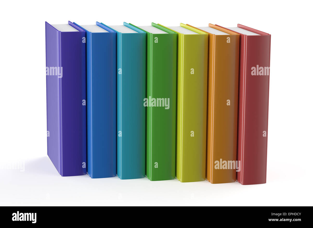 Raccolta di libri multicolori isolati su sfondo bianco Foto Stock