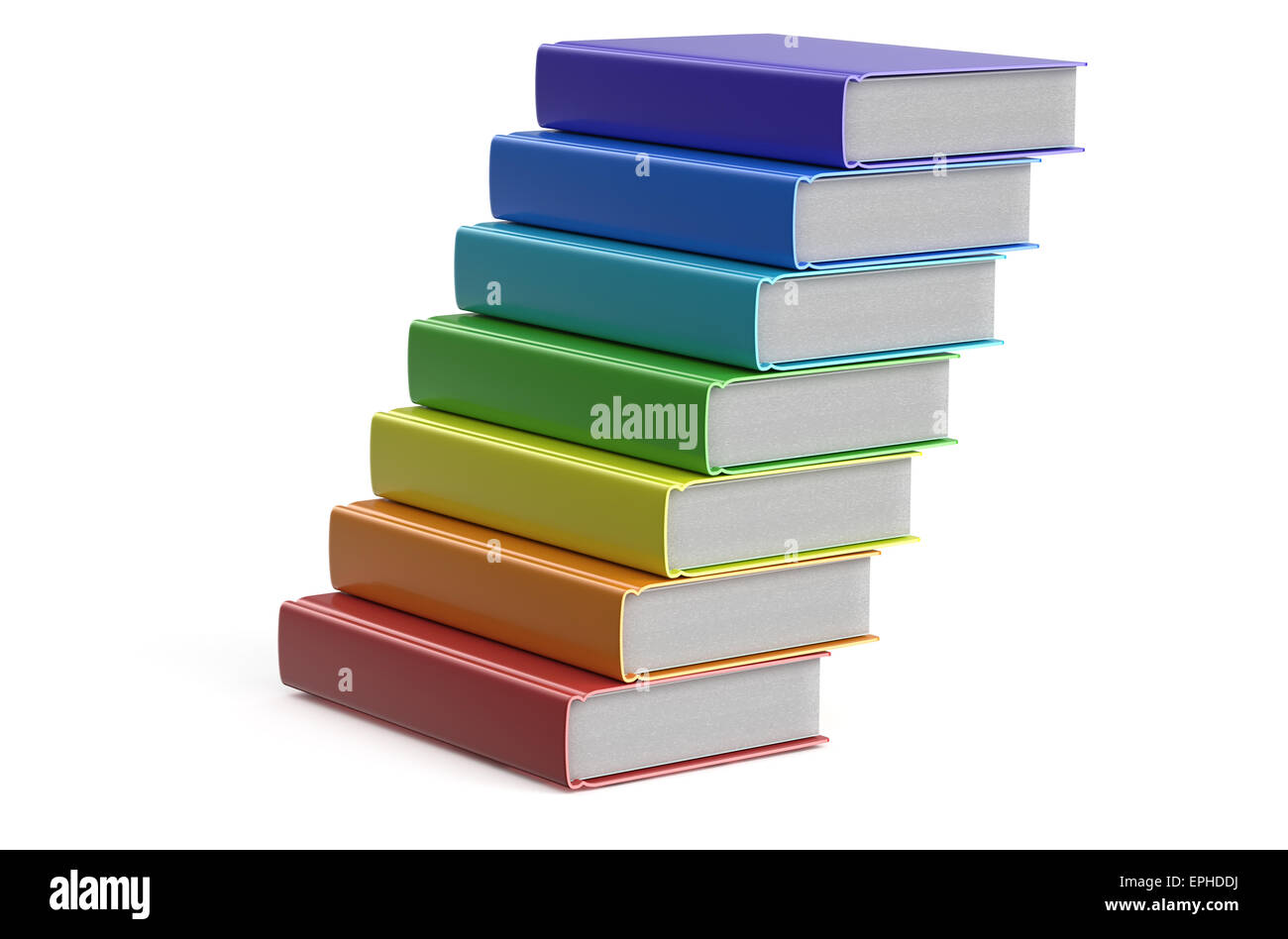 Cumulo di libri multicolori isolati su sfondo bianco Foto Stock