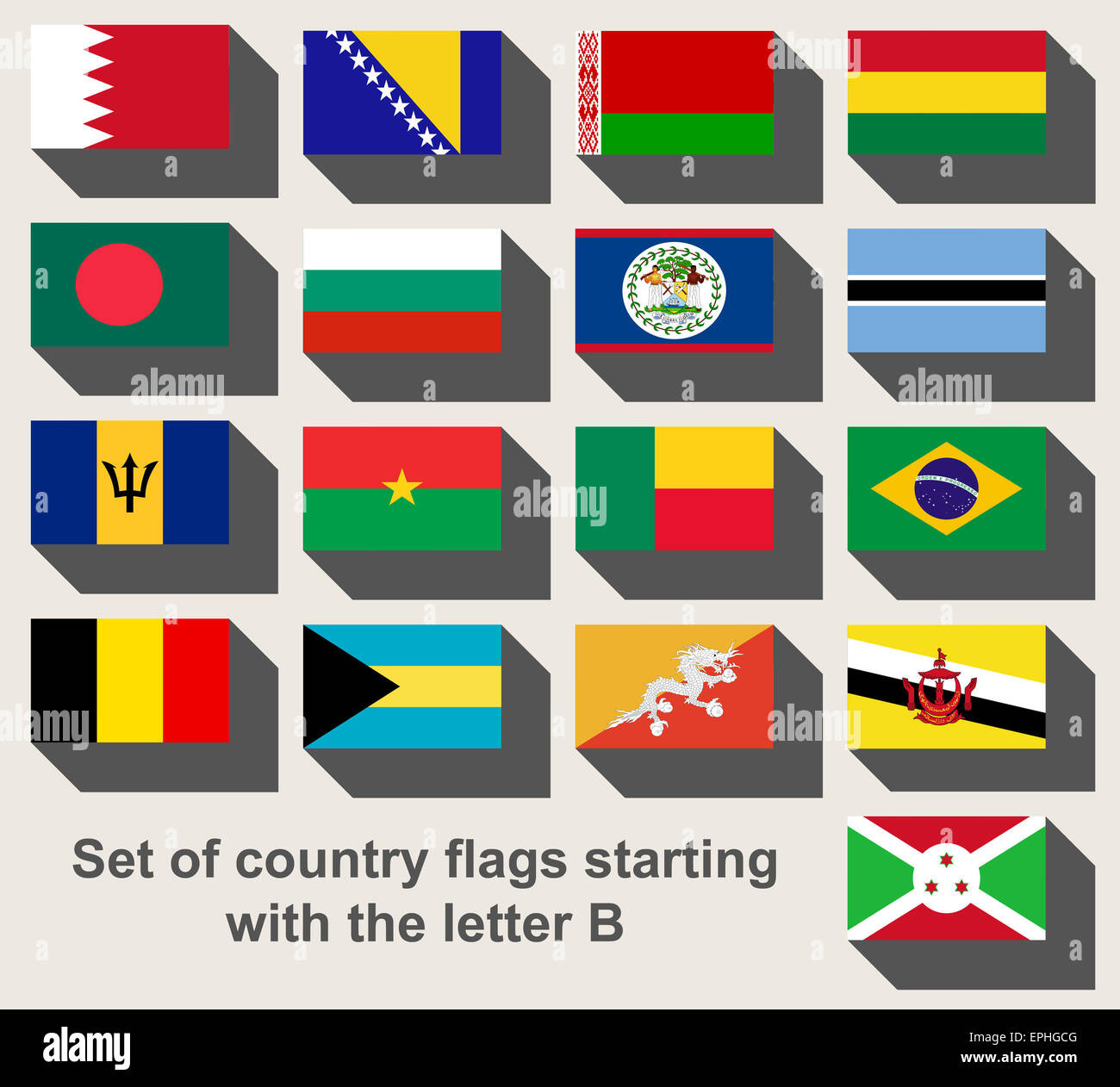 Set di bandiere nazionali inizi con la lettera B Foto Stock