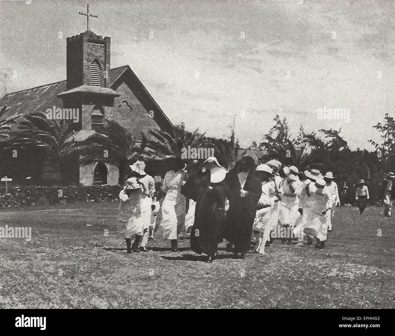 Domenica mattina in Kalaupapa 1916. La colonia di lebbrosi di Molokai, Hawaii Foto Stock